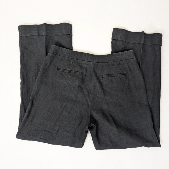 Black Linen Wide Leg Pants Tailored Structured Mid Rise Textured Lined Long - Picture 7 of 8